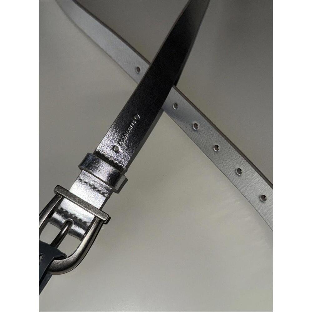 ALLSAINTS New Luna Metallic Leather Silver Western Skinny Womens Belt Size XL - Picture 3 of 11